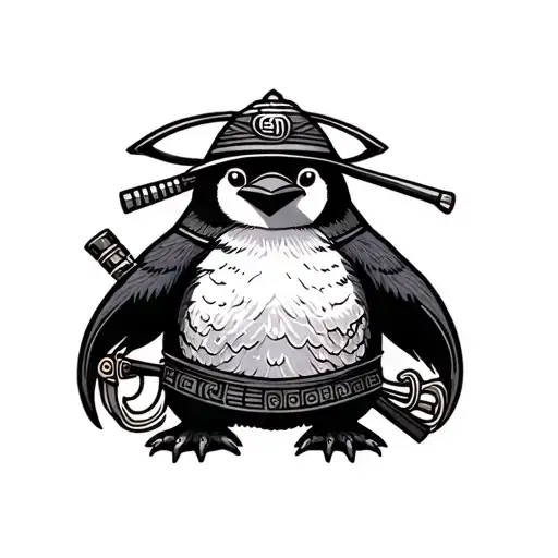 Penguin Samurai Traditional Tattoo Featuring