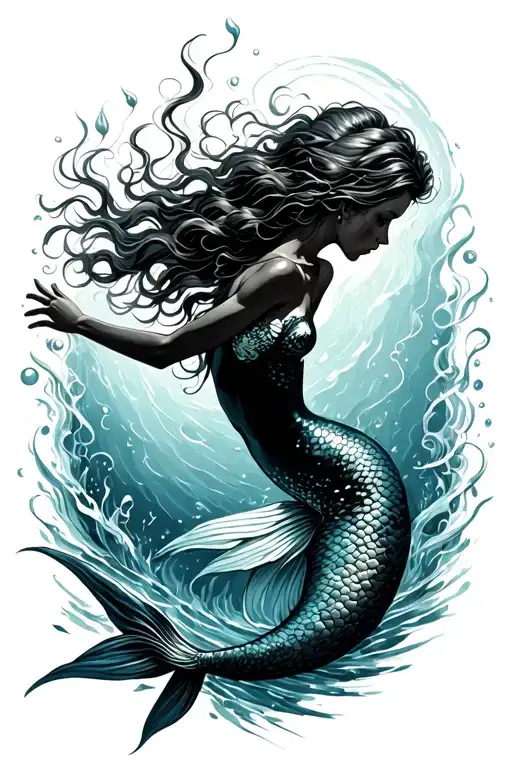 Ocean And Mermaid Swimming