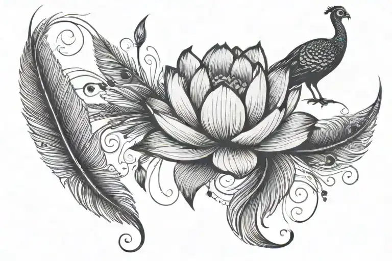 Lotus Flower And Peacock Feather Intertwined