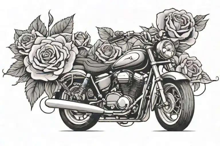 Small Motorcycle With Small Purple Roses In The Background