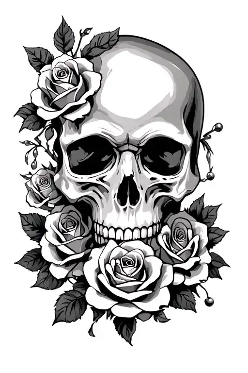 Skull And Roses Intertwined
