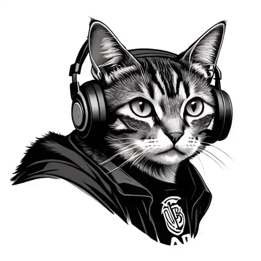 Cat Wearing Shirt With Headphones On