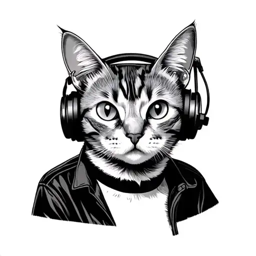 Cat Wearing Shirt With Headphones On