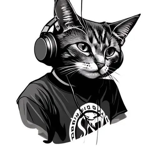 Cat Wearing Shirt With Headphones On