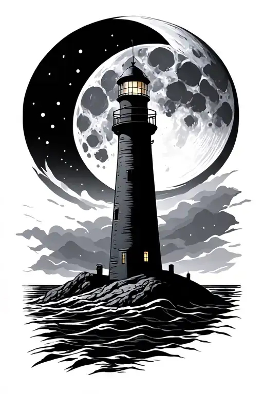 Lighthouse With Black Moon