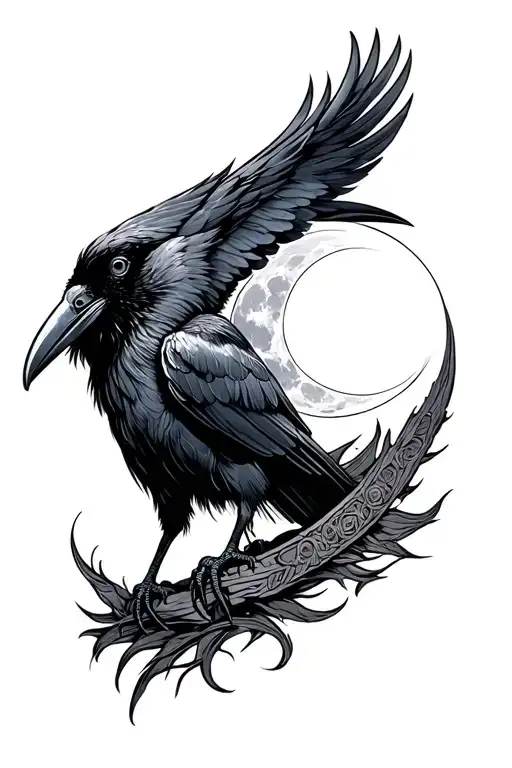 Crow With Moon Goddess