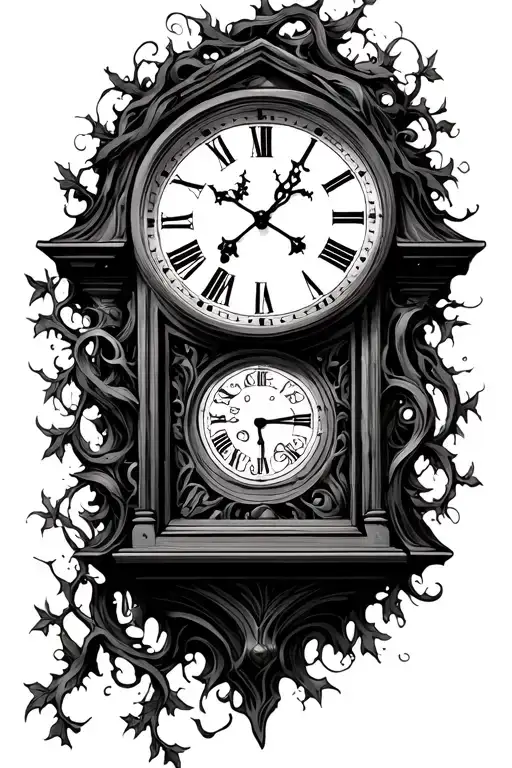 Grandfather Clock Melting While Vines Entangle It Showing That Time Has Passed