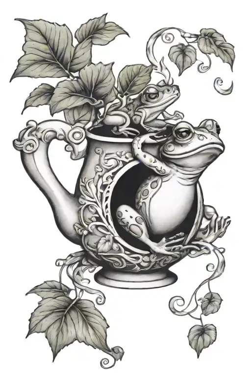 Frog In A Teapot With Ivy Vines