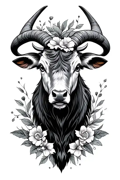 Floral Taurus Bull Head Zodiac Signs