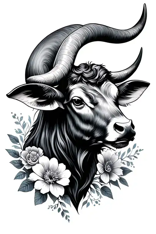 Floral Taurus Bull Head Zodiac Signs Merged