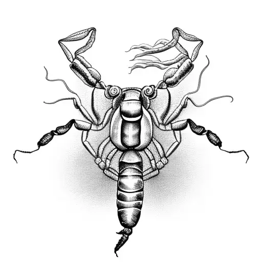 A Black And Grey Portrait Of A Scorpion With Its Tail Forming A Delicate Floral Design
