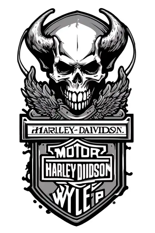 Harley Davidson Bar And Shield With Demon Skull Above It
