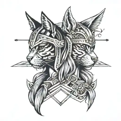 Valkyrie Bust With 2 Cats And 1 Spear Old School