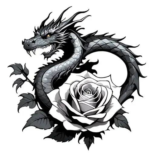 Dragon Wrapped Around The Rose