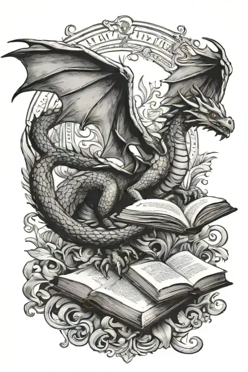 Dragon Flying Over A Book Open