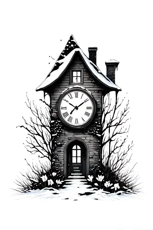 Lighting Clock Snow Drop Flower In A Broken House