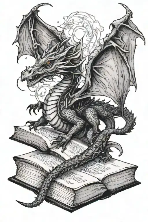 Dragon Flying Over A Book Open