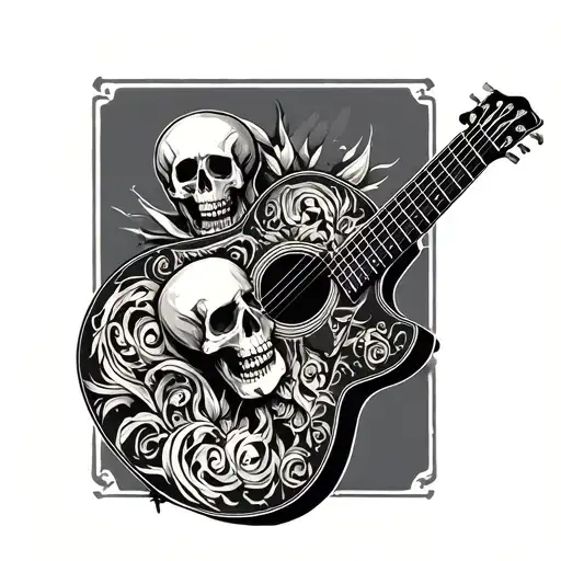 Acoustic Guitar With Skulls