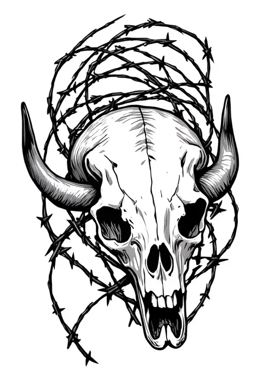 Longhorn Skull With Barbed Wire Wrapped