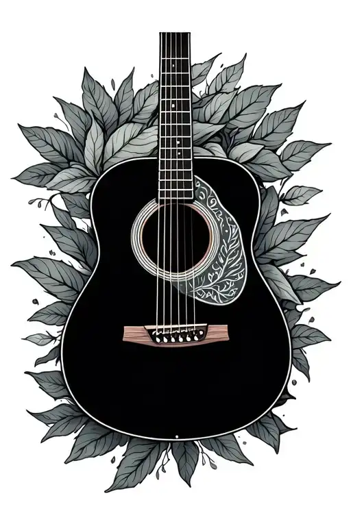 Acoustic Guitar With Leaves Intertwined