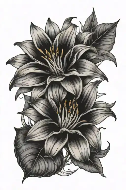 Lily And Sunflower With Leaves