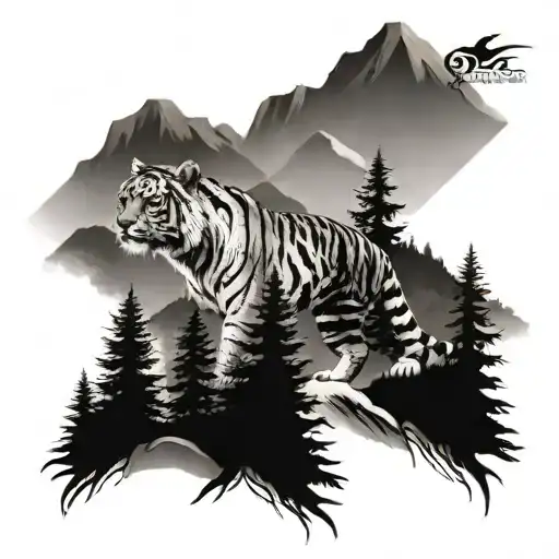 Tiger Forest And Mountain Landscape