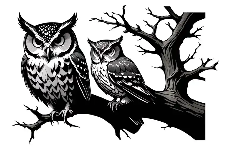 Owl Sitting On Tree Branch