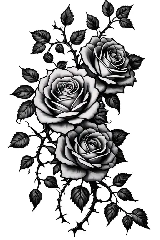 Roses Connected Trough A Vine Growing With Small Leafs And Thorns On The Vines