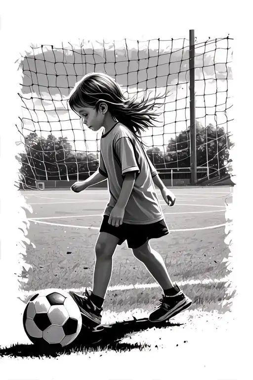 Little Girl Walking On A Soccer Field Realistic