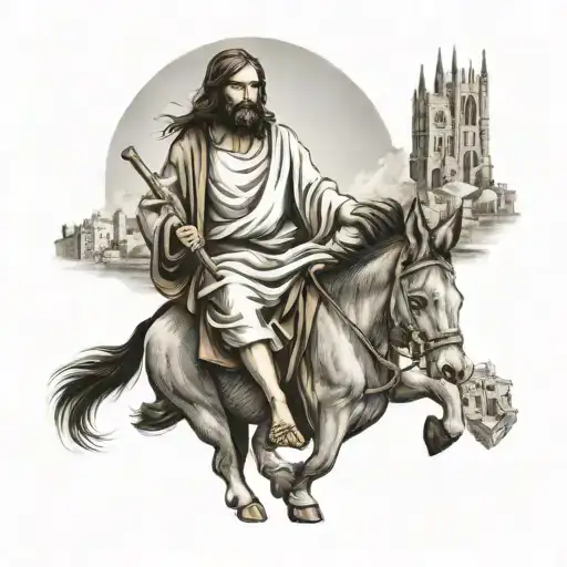 Jesus Riding Donkey Into City