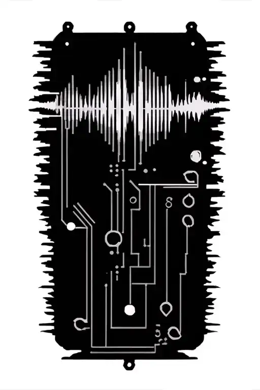 Audio Engineering Circuitry Schematic With A Spectral Sound Wave