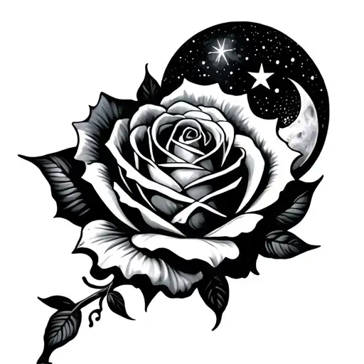 Giavanna On Top Of Rose With Moon And Shooting Star In Back