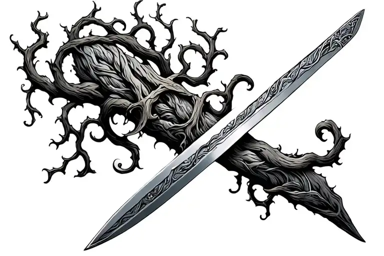 Sword Wrapped With Vines Growing