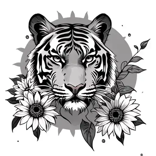 Tiger And Sun Flowers