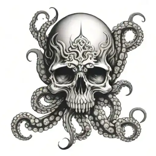 Skull Octopus Tentacles Intertwined
