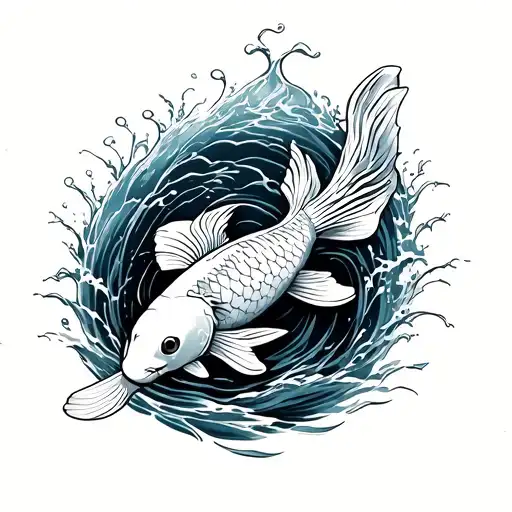 Koi Fish Swimming Upstream