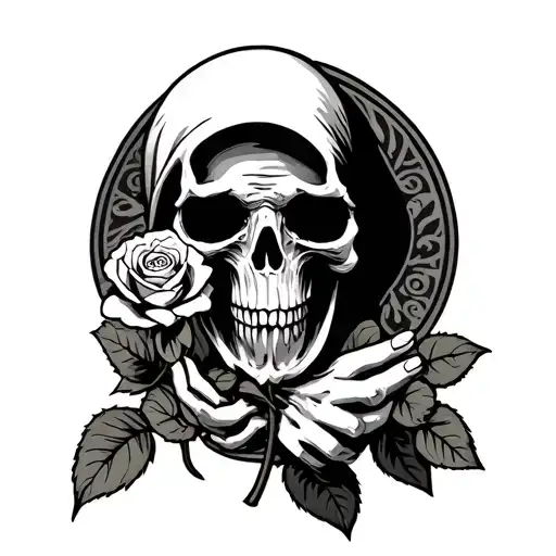 Grim Reaper Holding A Rose Intertwined
