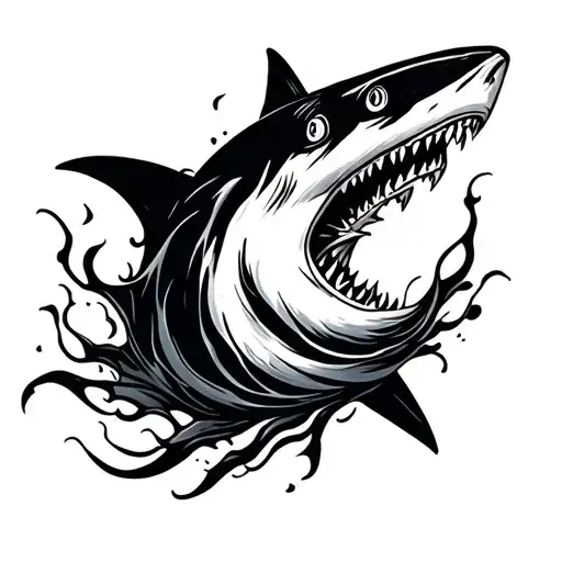 A Tattoo On The Forearm Made Of Black Flowing Lines That Vaguely Resemble A Shark