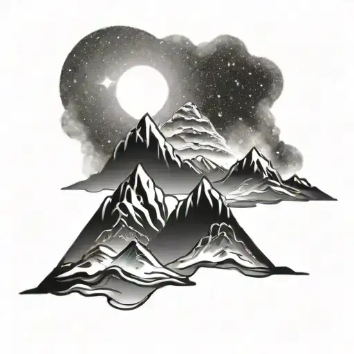 A Mountain Range With A Galaxy Sky Above It