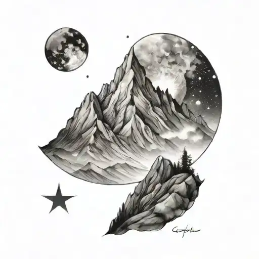 A Mountain Range With A Galaxy Sky Above It