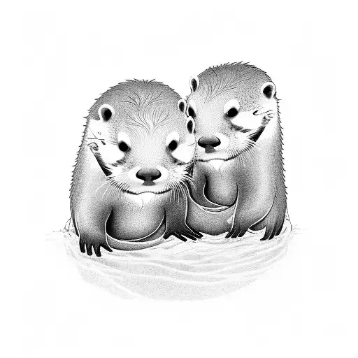 Otter Cuddling Baby Otters