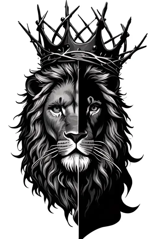 Half Jesus Crown Of Thorns And Half Lion Wearing A Crown