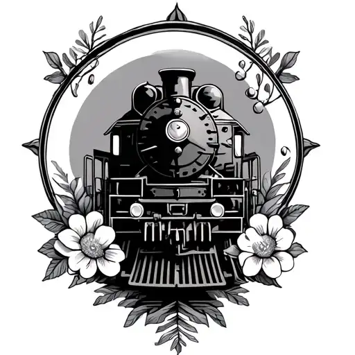 Train With Marine Symbol With Flowers Around It