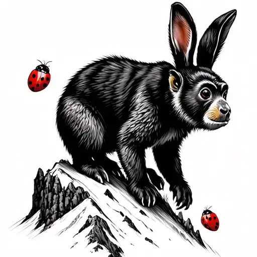 Bear Rabbit Monkey Ladybug On A Mountain