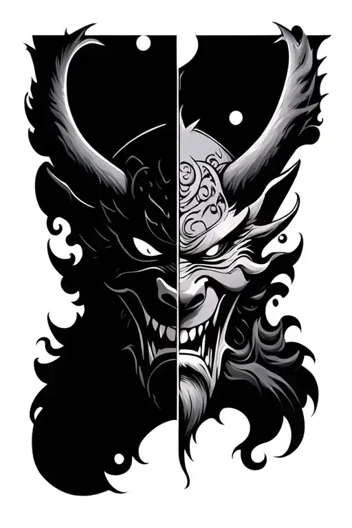 Japanese Oni Mask Split In Half Demon Face