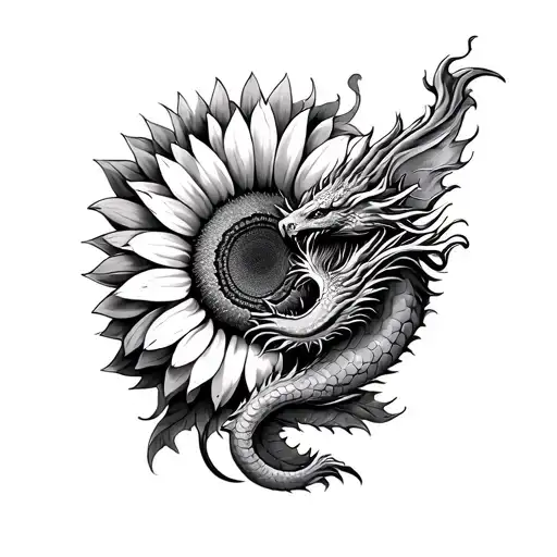 2 Dragons Protecting Sunflower