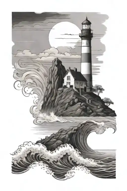 Lighthouse On Hill Been Seeing From Ocean Waves