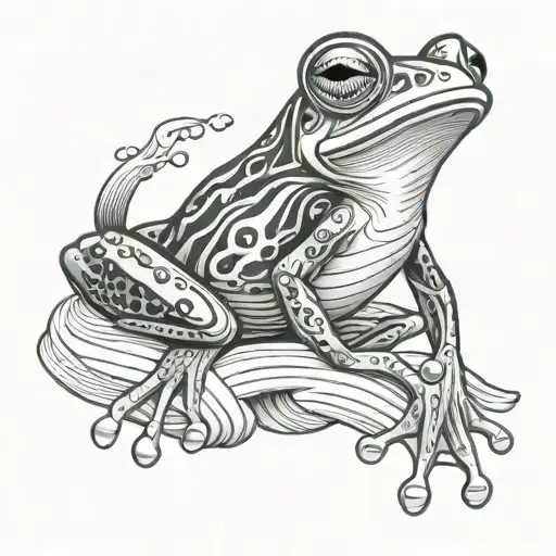 Stylized Frog With Ocean Waves And Clouds