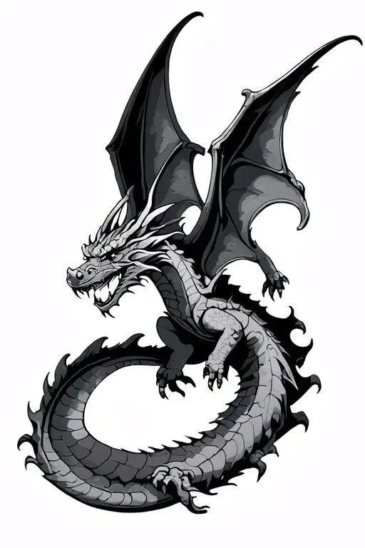 Dragon Flying With Open Wings In Style