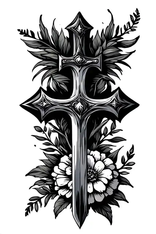 Cross With Marigolds Ans Sword